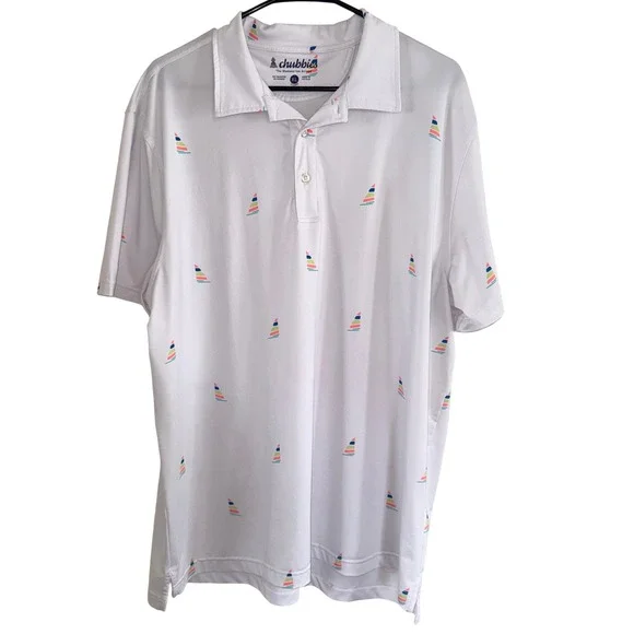 Chubbies Sailboat Print Performance Polo Shirt XL White - Picture 1 of 7